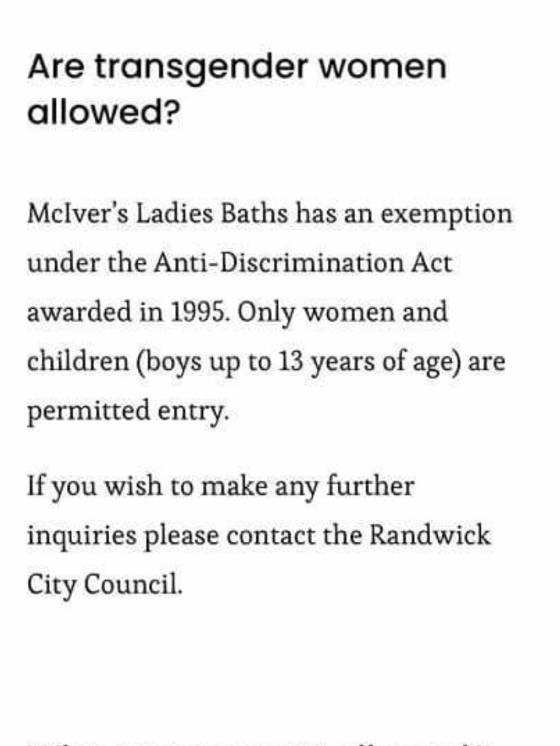 The row over whether all transgender women are allowed to swim at McIver’s Ladies Baths was sparked after a comment on the organisers’ website and social media.