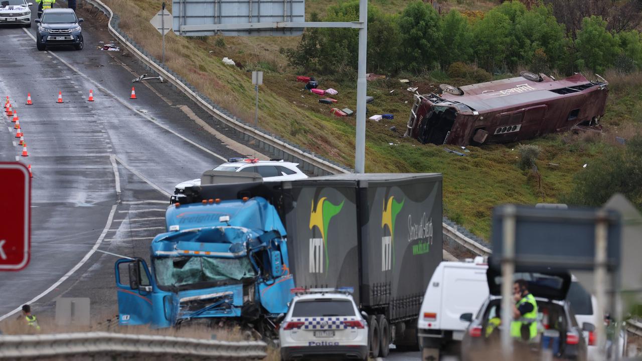 The bus was pushed down a steep embankment. Picture: Brendan Beckett