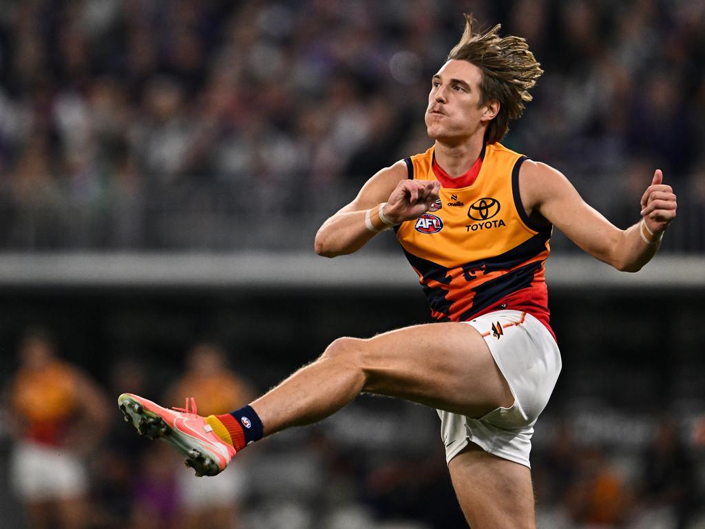 Josh Worrell has been in good form for the Crows this season. Picture: Daniel Carson/AFL Photos via Getty Images.