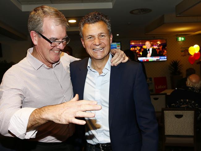 Maroubra MP Michael Daley and Kingsford Smith MP Matt Thistlethwaite at Randwick Labor Club after Labor declared victory in Kingsford Smith. Picture: John Appleyard