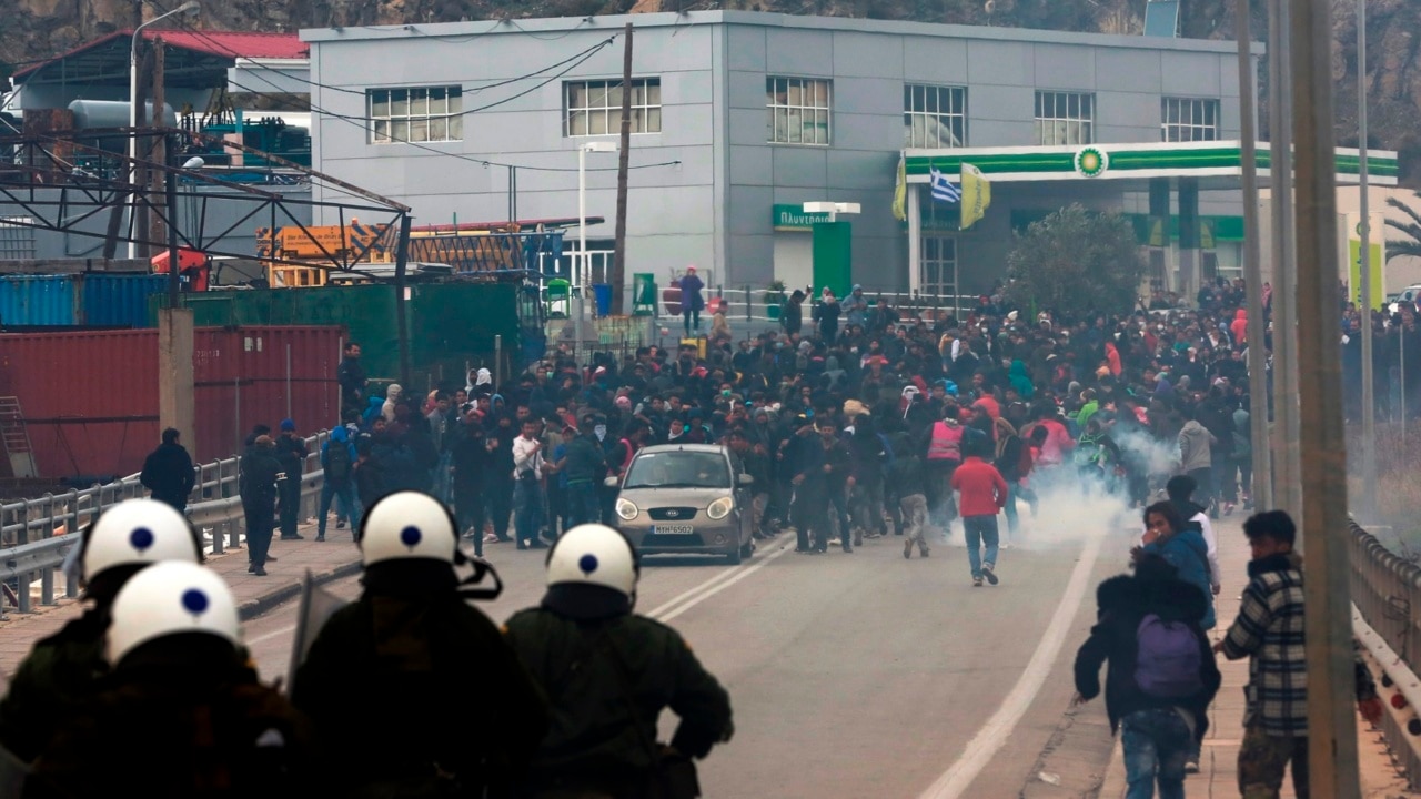 Greek Police Fire Tear Gas At Protesters On Island Of Lesbos | Sky News ...