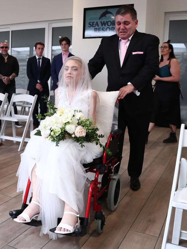 Tony Simrajh ‘walks’ his daughter Ashleigh down the aisle to marry fiance Jason Hale on September 5. Photograph: Jason O'Brien