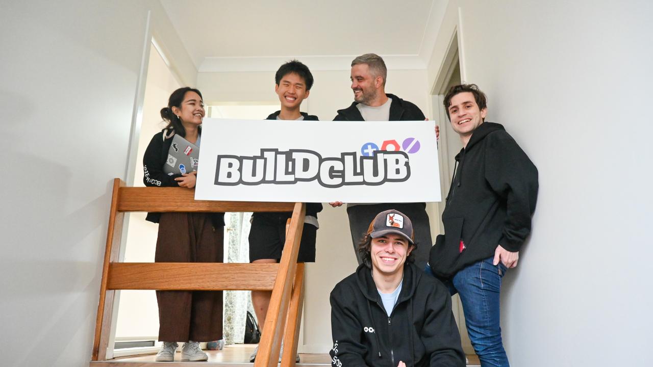 Build Club's Annie Liao with the first residents of the AI hacker house – Ethan, Daniel , Phil and Jack.