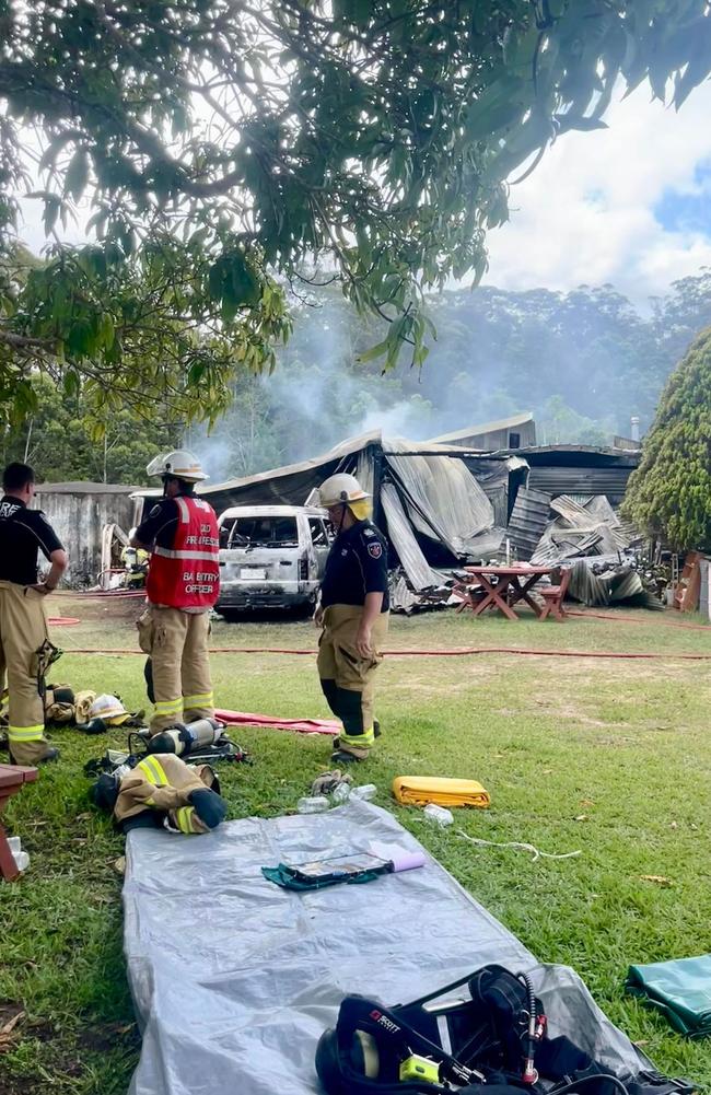 Fire crews tried to save the shed at Eudlo but nothing could be salvaged.