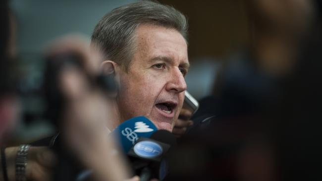 Barry O'Farrell after his appearance as witness at ICAC hearings in Sydney in 2014. Picture: Chris McKeen