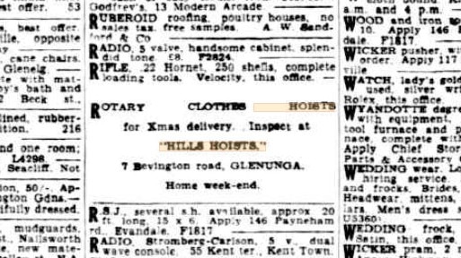 The Hills Hoist advertisement from the Advertiser, December 1, 1945. Source: Trove