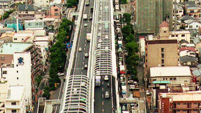 Aerial view of the Hanshin expressway, reopened to traffic after it toppled during the 1995 earthquake.Japan / Roads & Streets Travel