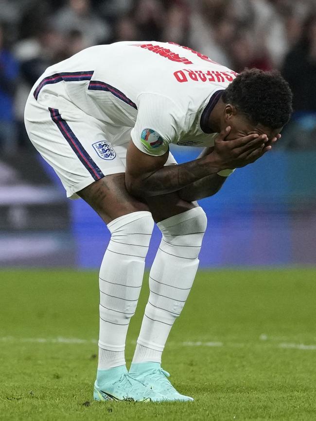 Marcus Rashford missed during the penalty shoot out. Picture: AFP