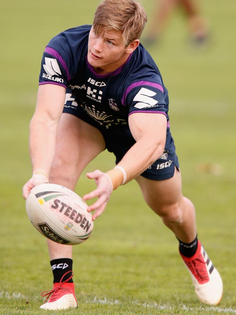 Harry Grant at a Melbourne Storm training session: “I don’t want to leave a stone unturned.” Picture: Darrian Traynor/Getty Images