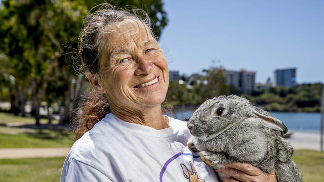 Fran Boston with her sporty rabbit Chinny will be at the conference in Tweed on Saturday. Picture: Jerad Williams