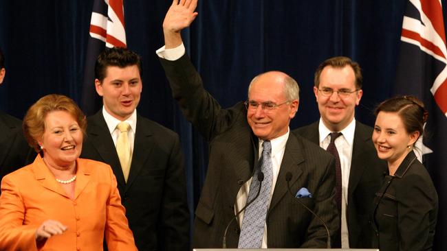 Prime Minister John Howard with family claiming victory at the 2004 election.