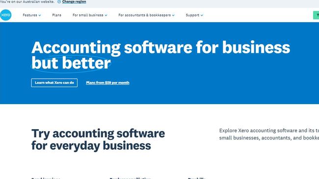 Xero’s website. It sells accounting software to everyday businesses.