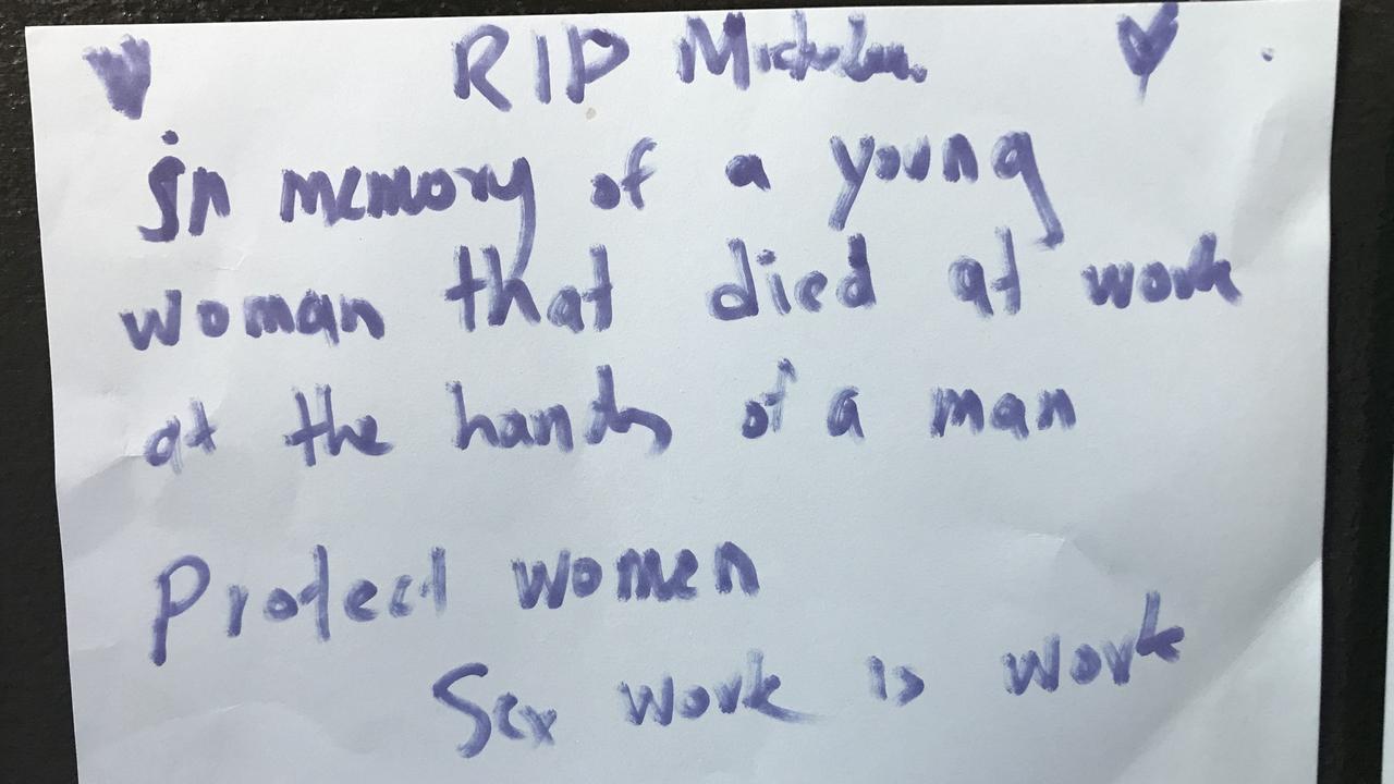 Handwritten notes left at the scene of Michaela Dunn’s alleged murder on Clarence Street, Sydney. .