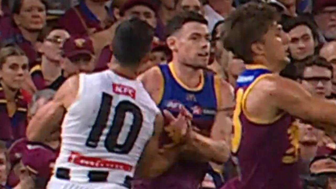 Scott Pendlebury could be in hot water for this hit on Lachie Neale.