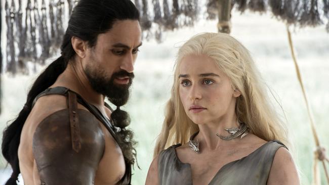 Joe Naufahu, left, and Emilia Clarke (Daenarys) are heading for Westeros.