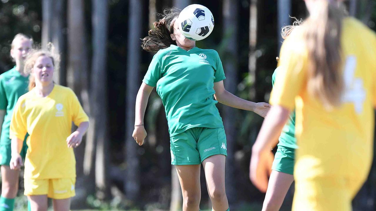 Football Queensland Community Cup carnival, Maroochydore. U13-14 girls, Sunshine Coast V Darling Downs. Picture: Patrick Woods.