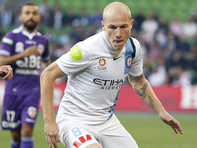 Melbourne City v Perth Glory at AAMI Park , Elimination Final , 17th April, Melbourne Australia. Melbourne City's Aaron Mooy Picture : George Salpigtidis