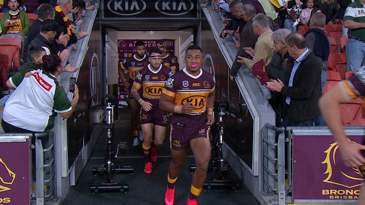 Broncos greats line up to clap the team out at Suncorp Stadium.