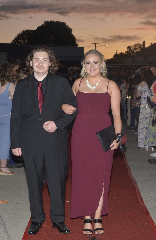 Warwick State High School graduate Patrick (L) and partner Casey at Warwick RSL on November 17, 2023. Photo: Jessica Klein