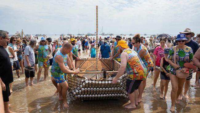 Techno Vikings at the Darwin Beer Can Regatta race at Mindil Beach, 2023. Picture: Pema Tamang Pakhrin