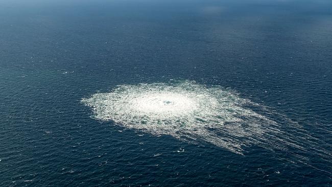 The gas leak at the Nord Stream 2 gas pipeline off the Danish Baltic island of Bornholm, south of Dueodde. Picture: AFP