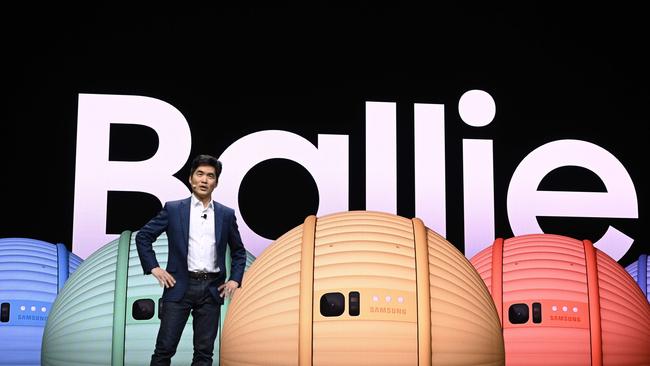 Sebastian Seung, executive VP at Samsung Research, discusses Ballie, a small round companion robot that can react and interact with its owner. Picture: AFP