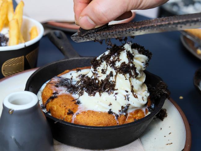 Devon Cafe’s hotcakes with truffle soft serve and truffle topping. Picture: Jenifer Jagielski