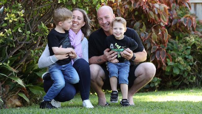 Nurse Kelly Slade, 38, her husband Chris, 40, and their children Mason, 5, and Ashton, 3, are putting the money saved on childcare towards paying off debt. Picture: David Swift