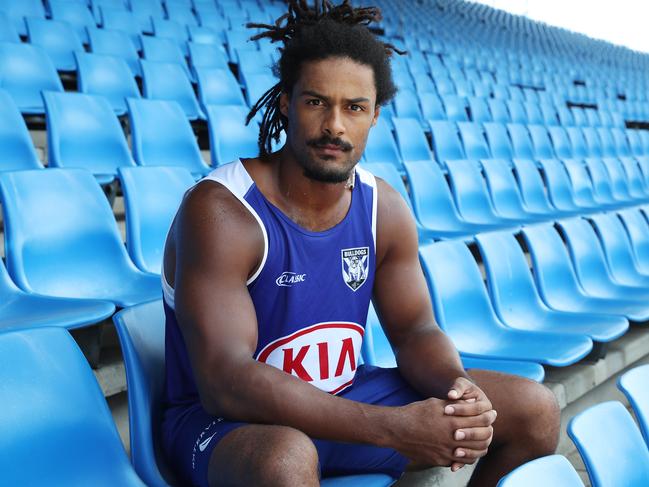 Jayden Okunbor will make his NRL debut for the Bulldogs this season. Picture: David Swift