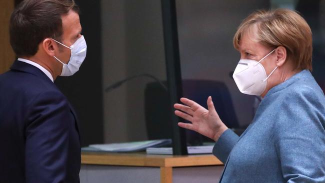 Emmanuel Macron and Angela Merkel in Brussels on Thursday. Picture: AFP