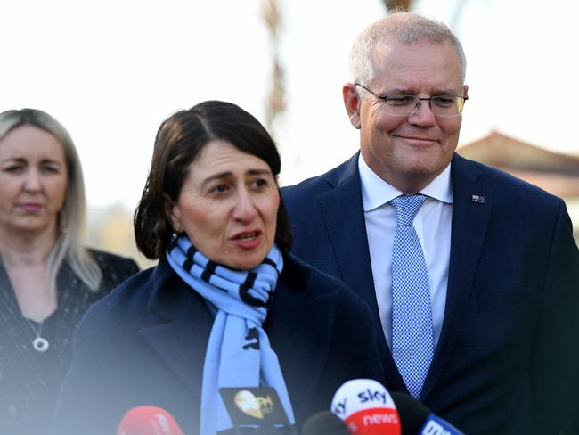 NSW Premier Gladys Berejiklian and Prime Minister Scott Morrison have been at odds with the Queensland Premier on several issues relating to coronavirus. Picture: NCA NewsWire/Bianca De Marchi