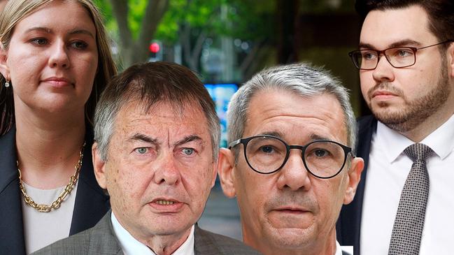 Shane Drumgold (front right) launched legal action against an inquiry chaired by Walter Sofronoff (front left) last year, challenging findings that he engaged in grossly ­unethical conduct during the trial of Bruce Lehrmann (back right) who was accused of raping Brittany Higgins (back left).