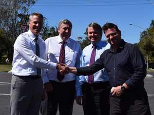 BYPASS ANNOUNCEMENT: Acting Premier Andrew Stoner, Roads Minister Duncan Gay, Ballina MP Don Page and Byron Shire Mayor Simon Richardson. . Picture: Megan Kinniment