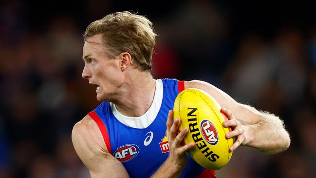 MELBOURNE, AUSTRALIA - MARCH 30: Alex Keath of the Bulldogs in action during the 2023 AFL Round 03 match between the Western Bulldogs and the Brisbane Lions at Marvel Stadium on March 30, 2023 in Melbourne, Australia. (Photo by Michael Willson/AFL Photos via Getty Images)