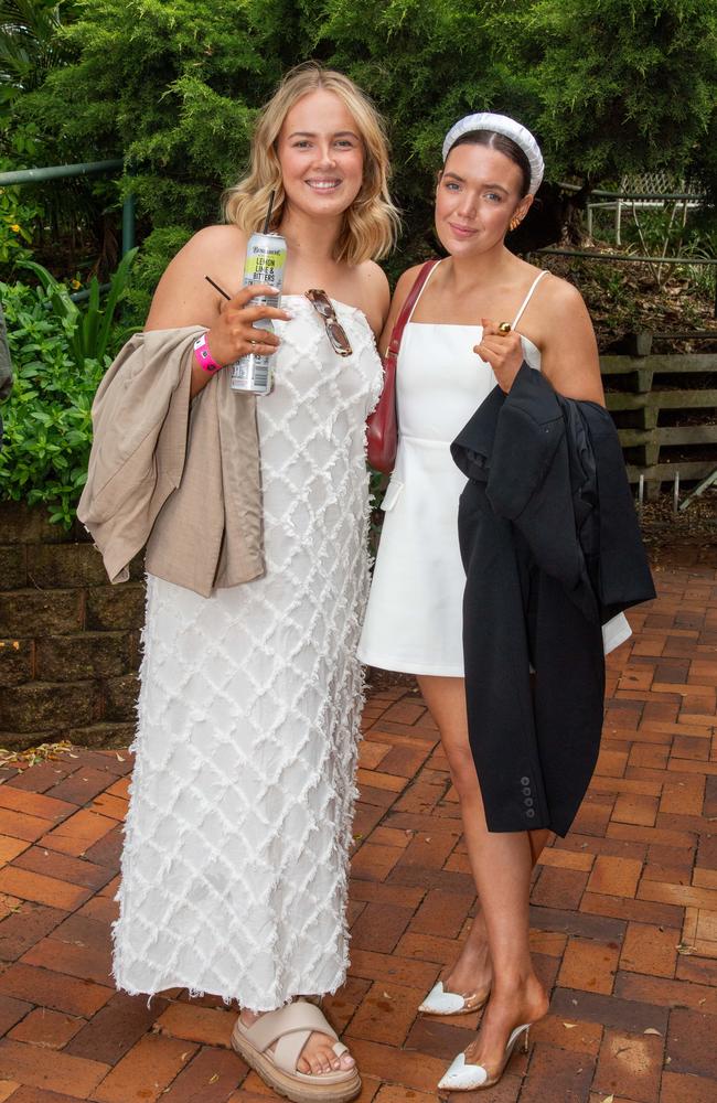 Teryn Smith (left) and Hannah Budde. Weetwood Raceday at Toowoomba Turf Club. Saturday, September 28, 2024. Picture: Nev Madsen.