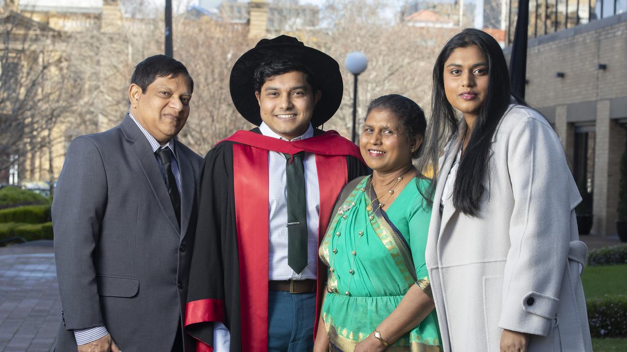 UTAS Graduation at the Hotel Grand Chancellor Hobart, Sunil, Sahan, Sirimalee and Sanduni Jayasinghe all of Melbourne. Picture: Chris Kidd