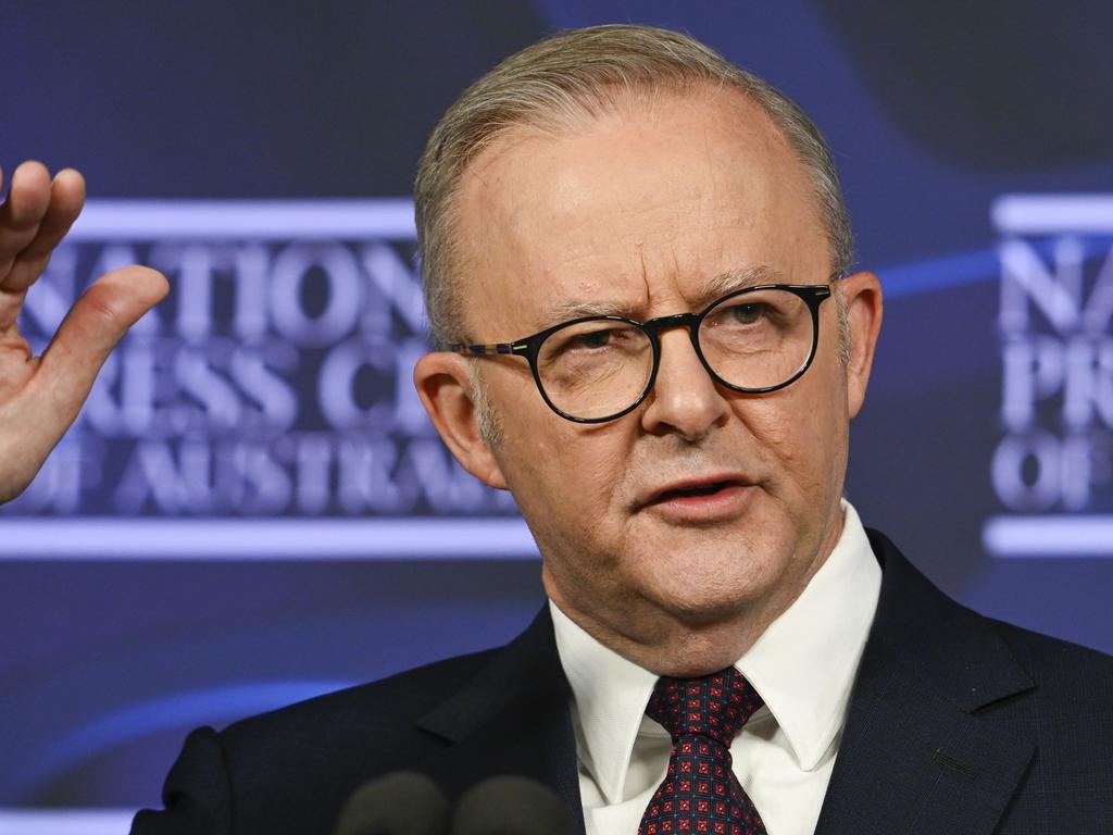 Prime Minister Anthony Albanese addressing the National Press Club last week. Picture: NewsWire / Martin Ollman