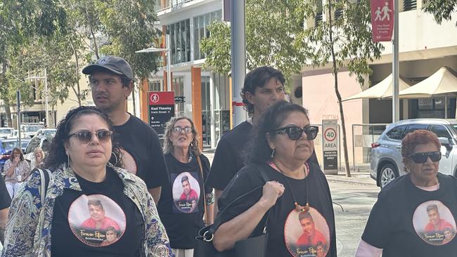 Cassius Turvey’s mother, Mechelle Turvey, arrives at court supported by friends and family. Picture: NewsWire/ Emma Kirk