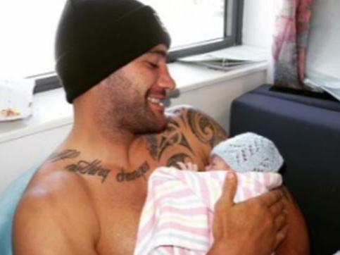 ***DAILY TELEGRAPH EXCLUSIVE*** ***DO NOT USE WITHOUT FIRST CONTACTING THE PICTURE DESK*** NRL Player Bodene Thompson cradles his son Hendricks Lawrence Thompson on the day of his birth, 16th of May, 2016 at the Royal Hospital For Women in Randwick.