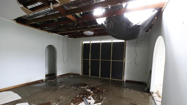 The roof of Bob Avery’s home was covered in tarp after the devastating Christmas Day Storms but the New Year’s downpour has left it caving in, flooding his home. Picture: Adam Head