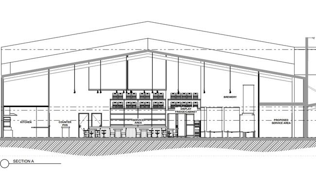 Design plans for a combined food and drink outlet and brewery inside the Porters Mitre 10 building at 16 to 24 Carl St in Rural View. Picture: Documents submitted to Mackay Regional Council.