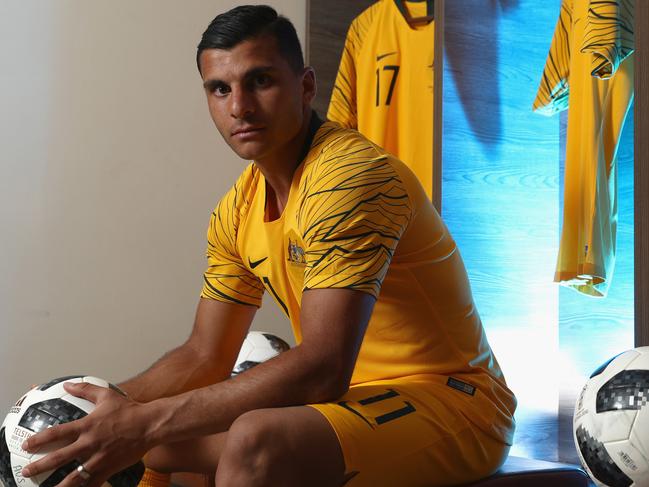 ANTALYA, TURKEY - MAY 28:  Andrew Nabbout of Australia poses during the Australian Socceroos Portrait Session at the Gloria Football Club on May 28, 2018 in Antalya, Turkey.  (Photo by Robert Cianflone/Getty Images)