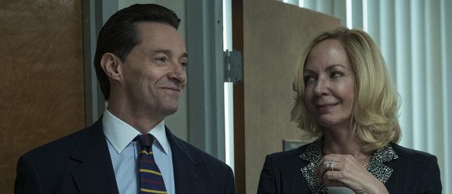 Hugh Jackman and Allison Janey in a scene from Foxtel/HBO movie Bad Education. Picture: HBO/Foxtel