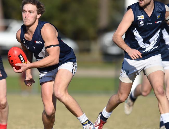 Peninsula league: Mt Eliza v Edi-Aspendale at Emil Madsen Reserve. Edi-Asp captain #13 Steven Mannix. Picture: Chris Eastman