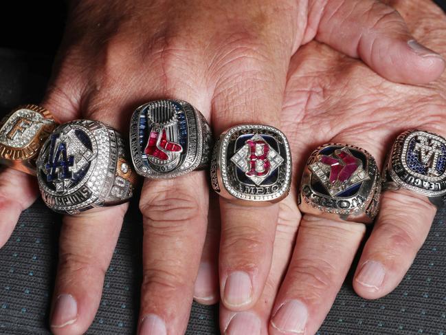 Deeble’s whole collection of World Series championship rings. Picture: David Crosling