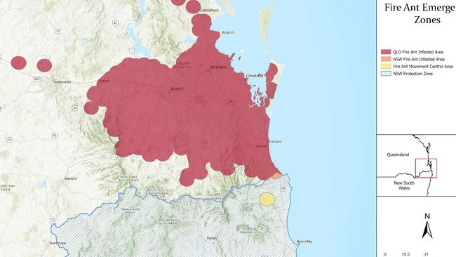 Department of Primary Industries red fire ant map shows the species’ spread through southeast Queensland.