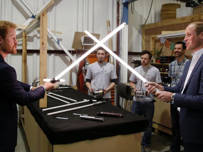 The Princes do battle at Pinewood Studios west of London. Picture: AFP/ADRIAN DENNIS