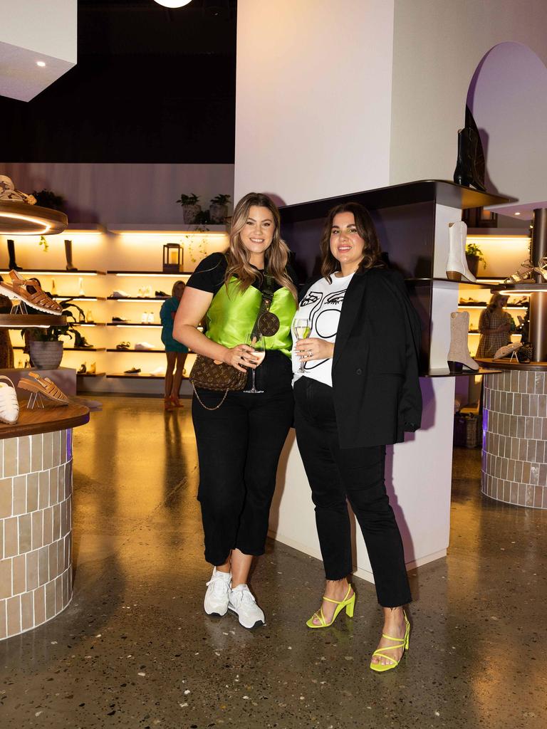 Julia Dillon Rachel Gough at the opening of Bared Footwear’s Brisbane store in Fortitude Valley.