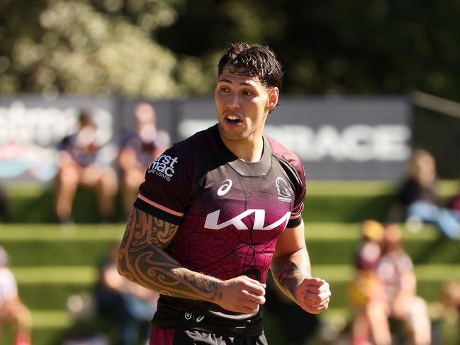 Jordan Riki, Brisbane Broncos training, Red Hill. Picture: Liam Kidston