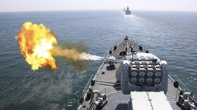 A Chinese navy destroyer in the Yellow Sea. Picture: AP